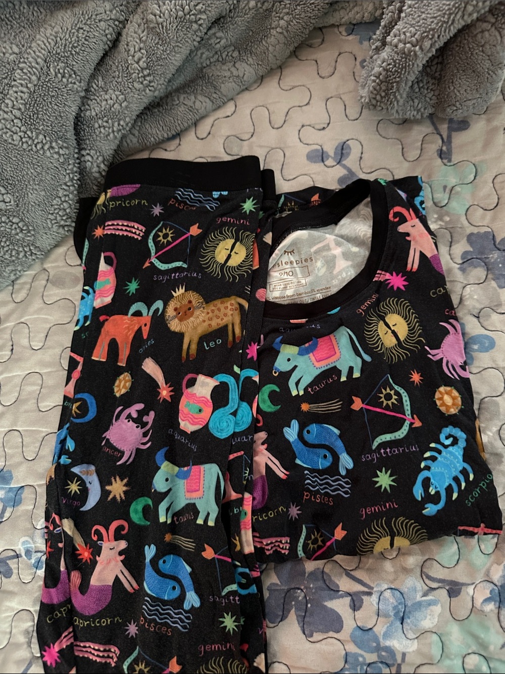 Kids Zodiac Animal Pajama Set - Black with Colorful Prints